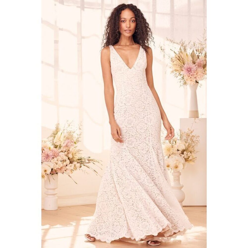 Lulus Sincerely, Your Love White Lace Mermaid Maxi Dress - Size XS